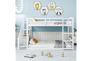 MOIMHEAR Cama Infantil de 90 x 200 cm, litera Baja con Dos escaleras de Seguridad, Izquierda y Derecha, litera de Madera Maciza Blanca con somier (Blanco)
