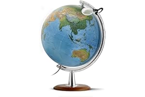 DP 4029 Leuchtglobus: Großer Leuchtglobus 40 cm Durchm., Doppelbild, verchromter Meridian, Echtholzfuß: Kartenbild: Phys./Polit (Klassischer Globus)