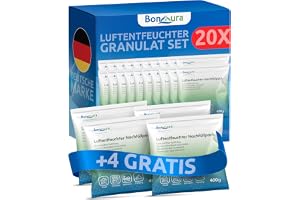 BonAura Set med 24 fyllmedel för luftavfuktare - 24 x 400 g - Stor ekonomisk uppsättning luftavfuktningsgranulat - Skydd mot