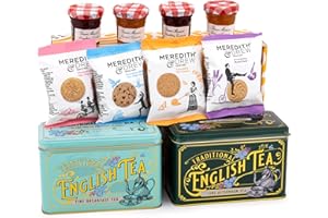 GIFTSYI Tea Gift Set | English Afternoon Tea Hamper Gift Set, Bonne Maman Mini Jams, Individually Wrapped Meredith and Drew Biscuits, Tea Lovers Gift Card