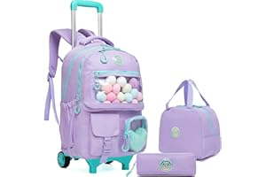 HTgroce Tornister szkolny z kółkami, plecak szkolny, plecak szkolny, na kółkach, tornister szkolny, dla dziewcząt, duży plecak na kółkach, dla dziewcząt, dzieci