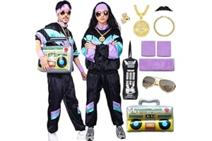 Amycute 80s Shell Suit Costume Men Women Retro Tracksuit 1980s Fancy Dress Halloween Costumes for Adults