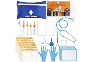 HAISHELL 69 Pcs Puppy Kitten Whelping Kit(S/L) - 4 Nursing Feeding Tube,15 ID Collars,6 Record Charts,10 Cord Clamps,10 Urine Pads,Stethoscope and More (Blue, S)