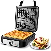 YASHE 4 Slice Square Waffle Maker, 5 Levels of Gold, 1200W | Waffle Machine, Indicator Lights, Non-Stick Coating and Surplus