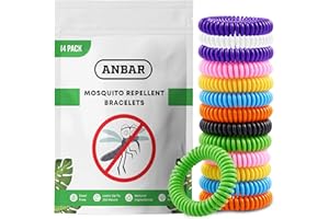 Anbar Mosquito Repellent Bracelets Bands for Adults and Kids, 14 Pack, All-Natural Deet-Free, Non-Toxic Protection, Stretchy Waterproof Anti-Mosquito Wristbands for Hiking and Camping
