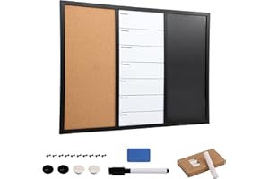 Kurtzy Lavagna Combinata 3 in 1 - Lavagna di Sughero con Puntine - Lavagna Bianca e a Gesso - 70 x 50 cm - Lavagnetta Cancellabile - Lavagna Magnetica per Appunti con Magneti