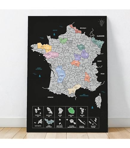 Giftio Carte De France à Gratter Deluxe XL Scratch-Off 66x90 Cm - Carte Voyage Dorée
