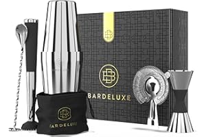 BarDeluxe® Boston Shaker Set da 5 pezzi, set barista, cocktail mix, 750 ml, shaker Boston, set da cocktail in acciaio inox, accessori per cocktail, set regalo di lusso, borsa e ricettario (argento)