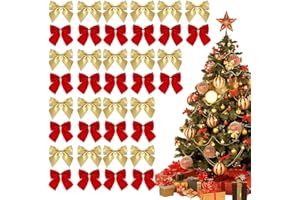 FANSEZQ 96 Piezas de Arcos navideños, Mini Arcos del Árbol de Navidad Lazos de Terciopelo, Adornos de Arco, Cintas de decoración de árboles de Navidad, Regalos de Corona de Navidad, Oro+Rojo