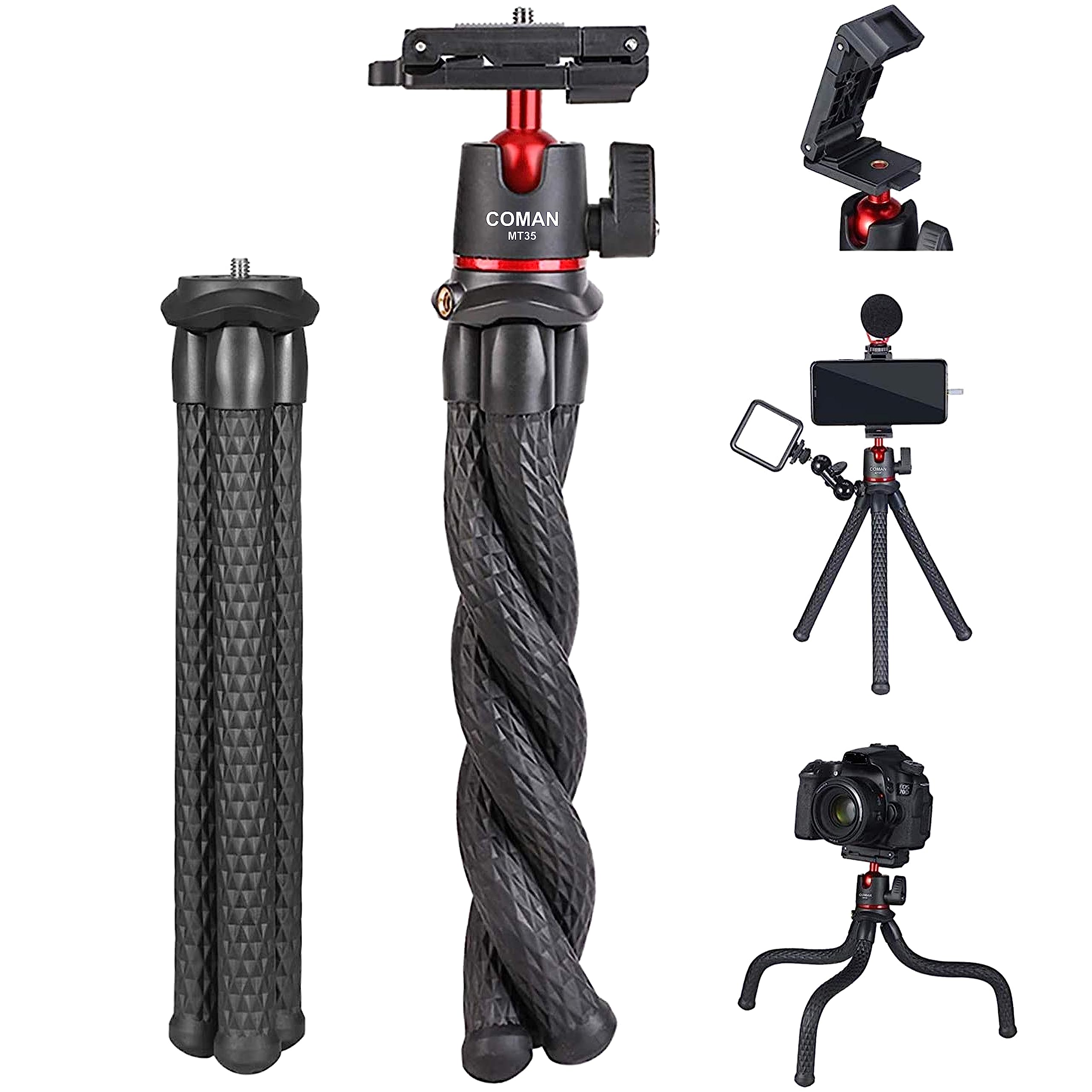Adofys Coman MT-35 Camera Flexible Tripod, Cell Phone Tripod Gorilla Tripod Lightweight Bendable Tripod with Heavy Duty Smartphone Stand, Compatible with Action Camera and Smartphone etc.