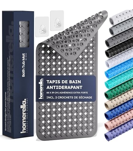Tapis De Douche Antidérapant Moulaelos Gris 80x50 Cm - Avec Massage Et Ventouses