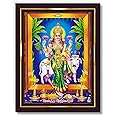 Pavan Photo Laminations Goddess Lakshmi Devi Gruha Gruhalakshmi Cow Wall Painting Framed Home Decor (Wood,Matte,Brown,Small Size,6 x 8 Inch) B364S