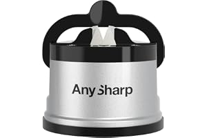 AnySharp Knivslipare, Hands-Free Säkerhet, PowerGrip Sugkopp, Säkert vässar alla köksknivar, Idealisk för härdat stål & tandade, Kompakt, Sten