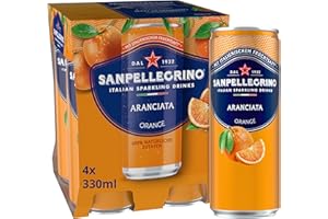 ‎SAN PELLEGRINO San Pellegrino Naturali Aranciata Orangen-Limonade mit 16% Orangensaft (aus Konzentrat) 4er Pack (4 x 330ml) Einweg-Dosen