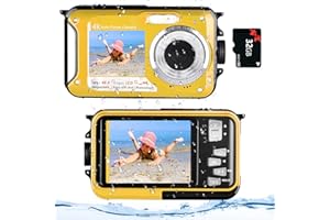Yixinxin Digitalkamera, Unterwasserkamera 4K HD 48MP Autofocus 16X Digitalzoom mit 32GB Karte Selfie Dual Bildschirm 10ft Digitalkamera wasserdichte für Schnorcheln