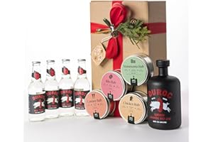 DUROC SMOKED LONDON DRY GIN Duroc, Christmas Box Gin, Scatola Regalo per Natale Ottima come Idea Regalo, Combo Gin da 700ml 43% Vol e Toniche + Selezione di 4 Miscele di Spezie Bbq King, Made for Grillers