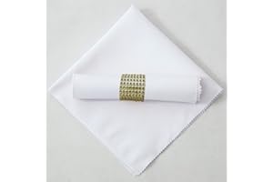 FIBOUND 12set-Cloth Napkins with Napkins rings Set,Table Cloth-Solid Polyester Napkins Soft Fabric Washable and Reusable Dinner Napkin,for Home,Wedding,Hotel,Banquet Parties,Xmas Events(White cloth+Gold ring)