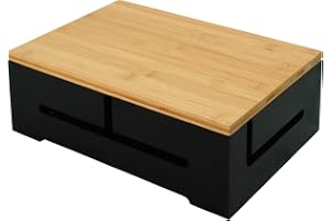 Relaxdays Kabelbox, kabeldragning och ventilation, HxBxD 11 x 32 x 22 cm, dold kabel, uttagslåda, bambu