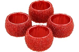 SHALININDIA Handmade Indian Red Beaded Napkin Rings - Set of 4 Rings