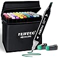 KLIFFOO Dual Tip Colorful Art Markers Sketch Pens 48 Colors With Carrying Case For Painting Sketching Calligraphy Drawing -Twin Head Permanent Colouring Marker Pens For Kids Adult, Multicolor (48)