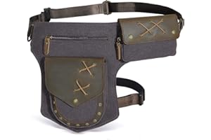 Handadsume Tela Resistente All'acqua + Vera Pelle Moto Equitazione Travel Coscia Borsa per Gambe Marsupio in Vita Per Gli Uomini Donne FB211-8 (Caffè)