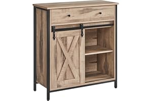 ‎VASAGLE VASAGLE Sideboard, Küchenschrank, Aufbewahrungsschrank, mit Schiebetür, 30 x 70 x 80 cm, verstellbare Ablage, Landhausstil, für Wohnzimmer, eichenbraun-schwarz LSC100B50