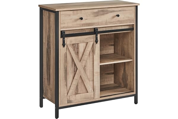 VASAGLE Förvaringsskåp med skjutdörrsdörr och justerbar hylla | VASAGLE Förvaringsskåp, sidobord, 30 x 70 x 80 cm, rostad ekfärg och svart, LSC100B50