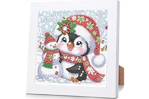 VIART Christmas Diamond Art for Kids with Frame - Penguin Diamond Painting for Kids, Easy DIY Crystal Mosaic Kits for Children Girls Boys Gifts (7x7 Inch)