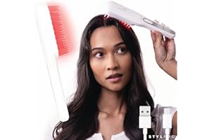STYLPRO Red Light Hair Brush Comb, Encourages Hair Growth, Stimulates Hair Follicle, Aids in Hair Repair, 49x 655nm LEDs, Ergonomic Flexible Bristles, Rechargeable, Sonic Scalp Massage