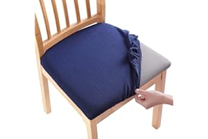 smiry Stretch Chair Seat Covers for Dining Room, Navy Blue Set of 6 Jacquard Dining Chair Seat Protectors Chair Slipcovers