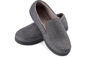 Zizor Men's Suede Moccasin Slippers, Cozy Memory Foam House Shoes with Anti Skid Rubber Sole
