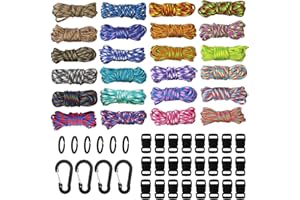 AUFODARA 24 Colors Paracord Cord Nylon Rope 4mm 7-Strand Ropes Parachute Cord Outdoor Survival Rope with Buckles Keyrings Carabiner Clips DIY Paracord Bracelets, Key Chain, Dog Collar, DIY Lanyards (Kit A)