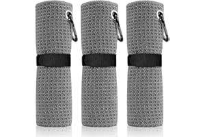 xuefenfei 3 Piezas Toalla Golf de Microfibra con Clips, Toallas de Golf, Accesorios Golf, Toalla Deportiva Plegable, 41 * 30cm, Muy Absorbente, Secado Rápido, Inodora, Diseño Gofre (Gris Claro)