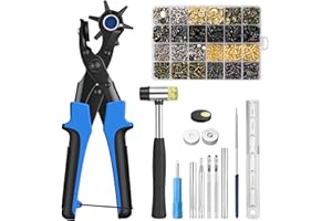 VORXEON Belt hole puncher for leather Hole Punch for Leather 6 Sizes Revolving Hole Punch Pliers Set with 240PCS Leather Double Cap Rivets Leather Punch Tool for Belts, Watch Bands, Handbag Straps