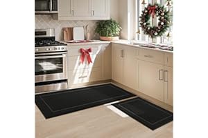 JSEI Non-Slip Kitchen Mats, Self Adhesive No Sliding Kitchen Rugs Set of 2, Soft Washable Absorbent Floor Rugs for Area Rug, Kitchen, Entrance, Bathroom, Bedroom, 51x81cm+51x122cm, Black