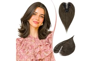 RUWISS Topper in Capelli Veri per Donna Marrone Posticcio Leggero con Clip per Diradamento Capelli Liscio Senza Frangia
