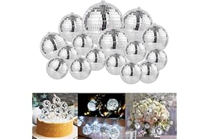 UYDF 16 Stücke Silber Spiegelkugel zum Aufhängen,Mini Discokugel,Diskokugel Deko,Kleine Disco Ball Hanging Mirror Ball Ornamente,für Weihnachtsbaumdekoration, Vergleichende Hochzeitsfeier Kuchen