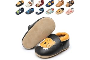 Scarpe Bambino in Morbida Pelle 0-24M Scarpe Neonato,Pantofole Infanzia Bambini Primi Passi con Suolla Scamosciata Antiscivolo Disegni di Fiori e Animali,Bambine e Ragazze Ciabatte Scarpette