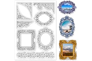 GLOBLELAND Tampons Transparents pour Cadre et Coin rétro pour Scrapbooking Décor Bordures baroques architecturales de Style européen Tampons en Silicone Transparent pour Cartes Décor d'album Photo