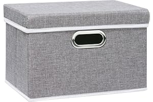 Yawinhe Lot de 1 Boîte de Rangement avec Couvercle, Caisse de Rangement Pliable, pour Chambre à Coucher, Vêtements, 32x23x20cm, Gris, SNK023G-1