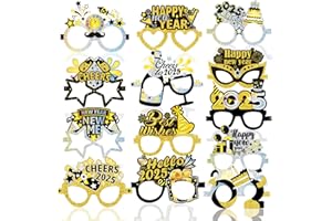 Qpout 26Pcs Happy New Year Eyeglasses 2025 New Year Party Glasses Photo Booth Props Black Gold Silver Funny New Year Paper Eyeglasses Frame for 2025 New Year Eve Party Decoration Supplies