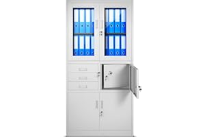 ‎JAN NOWAK Jan Nowak Aktenschrank C018S Büroschrank Metallschrank Tresor Safe Geheimfach Flügeltüren Schubladen Pulverbeschichtung Stahlblech 185 cm x 90 cm x 40 cm (H x B x T) (Grau)