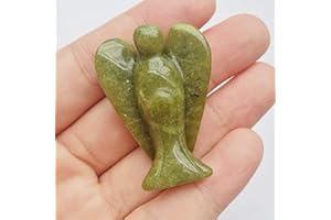 Manekieko Natürliche Grüne Jade Heilung Kristall Gebet Schutzengel Statue,38mm Schnitzen Tasche Palm Stein Figuren Dekoration