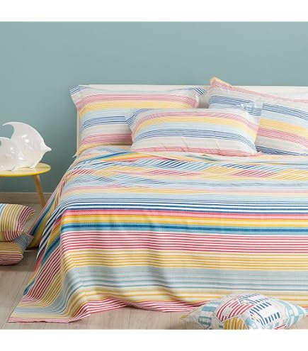 Completo Lenzuola Copriletto Caleffi Rainbow Light Cotone - Matrimoniale, Colore Arancio