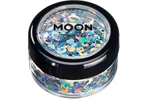 Paillettes en formes Holographiques par Moon Glitter (Paillette Lune) – 100% de paillettes cosmétique pour le visage, le corps, les ongles, les cheveux et les lèvres - 3g - Argent