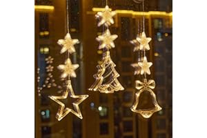 Decorazioni Delle Luci Della Finestra di Natale, Banaone Luci Natalizie per Finestre Sospese a Ventosa, Albero, Campanello e Stella a Forma di Albero per Natale, Capodanno, Partito, Indoor (L)