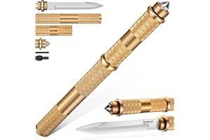 Japaknives Outdoor Messer Survival 5 in 1 Feststehende Messer Multifunktionsstock mit Pfeife Glasbrecher D2 Stahl Jagdmesser Abnehmbares Bushcraft Messer für Männer Camping Wandern Goldenes