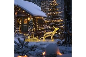 ChefRobot Weihnachtsdeko Rentier mit Schlittern Weihnachtsbeleuchtung Außen ＆ Innen 2700K Christmas Decorations 600lm IP44 Wasserdicht für Weihnachten/Christmas