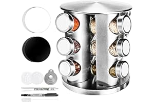 SIAZIH MRVNN [Compacto] Especiero Giratorio, Organizador Especias Cocina 360° con 12 Botes Especias de Vidrio Altamente Transparente, Especias Organizador Portátil para Barbacoas al Aire Libre