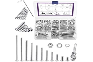 Swpeet Lot de 436 Boulons à Tête Hexagonale M4 Métrique en Acier Inoxydable 304 Avec Rondelles Plates et de Verrouillage Fendues, Vis, Écrous - Tout Inclus